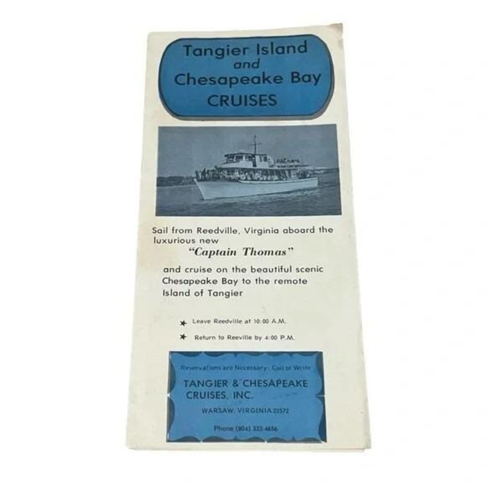 Tangier Island and Chesapeake Bay Cruises Warsaw Virginia Vintage Brochure 1980s